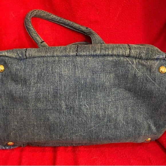 Prada Kanapa Tote Bag Denim Blue Triangle Logo - Picture 6 of 6
